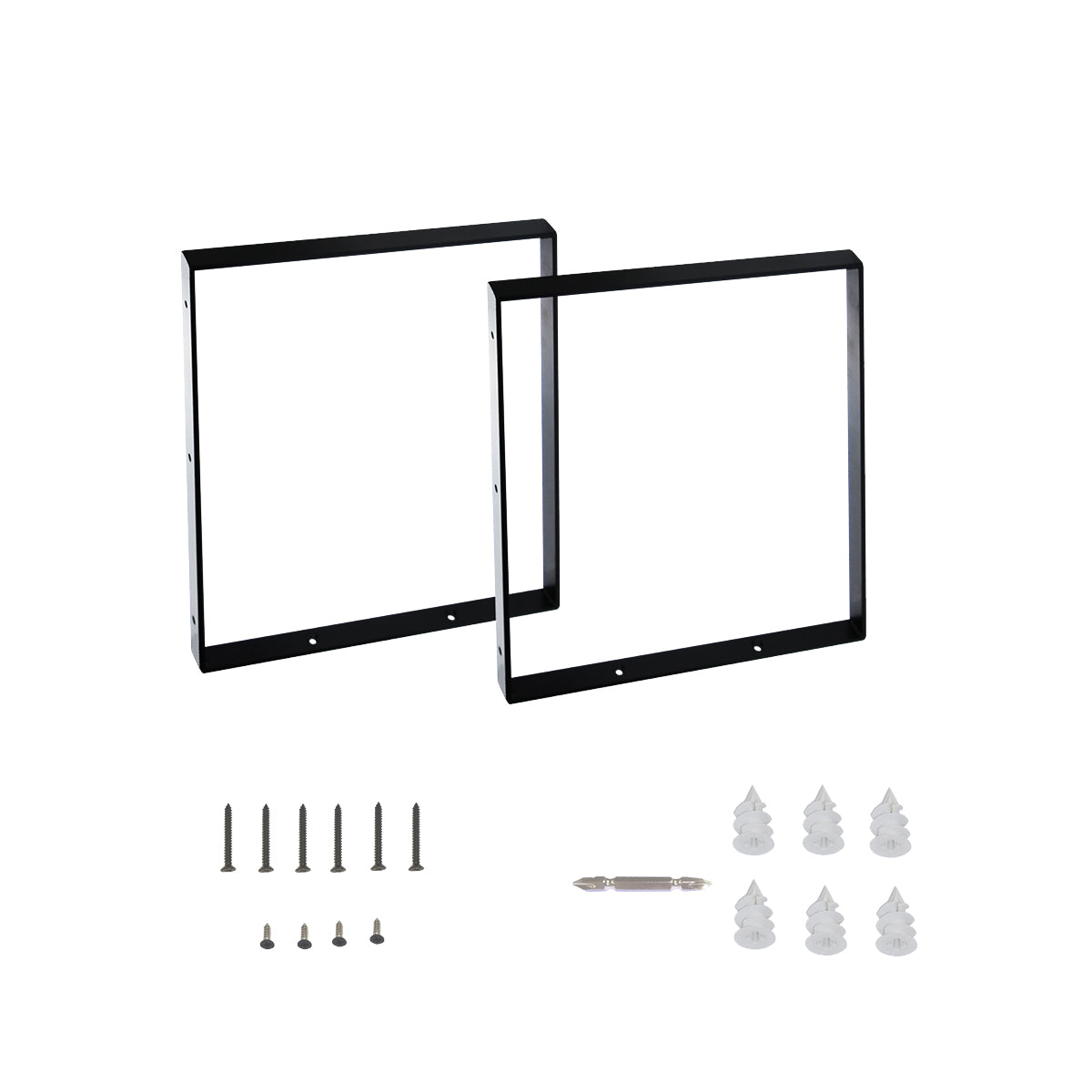 スクエア棚受け 1口 棚受金具2個セット マットブラック 高さ27cm 奥行31cm 耐荷重10kg アイアン ビス&石膏ボード用アンカー付属 棚板別売 インダストリアル ウォールシェルフ