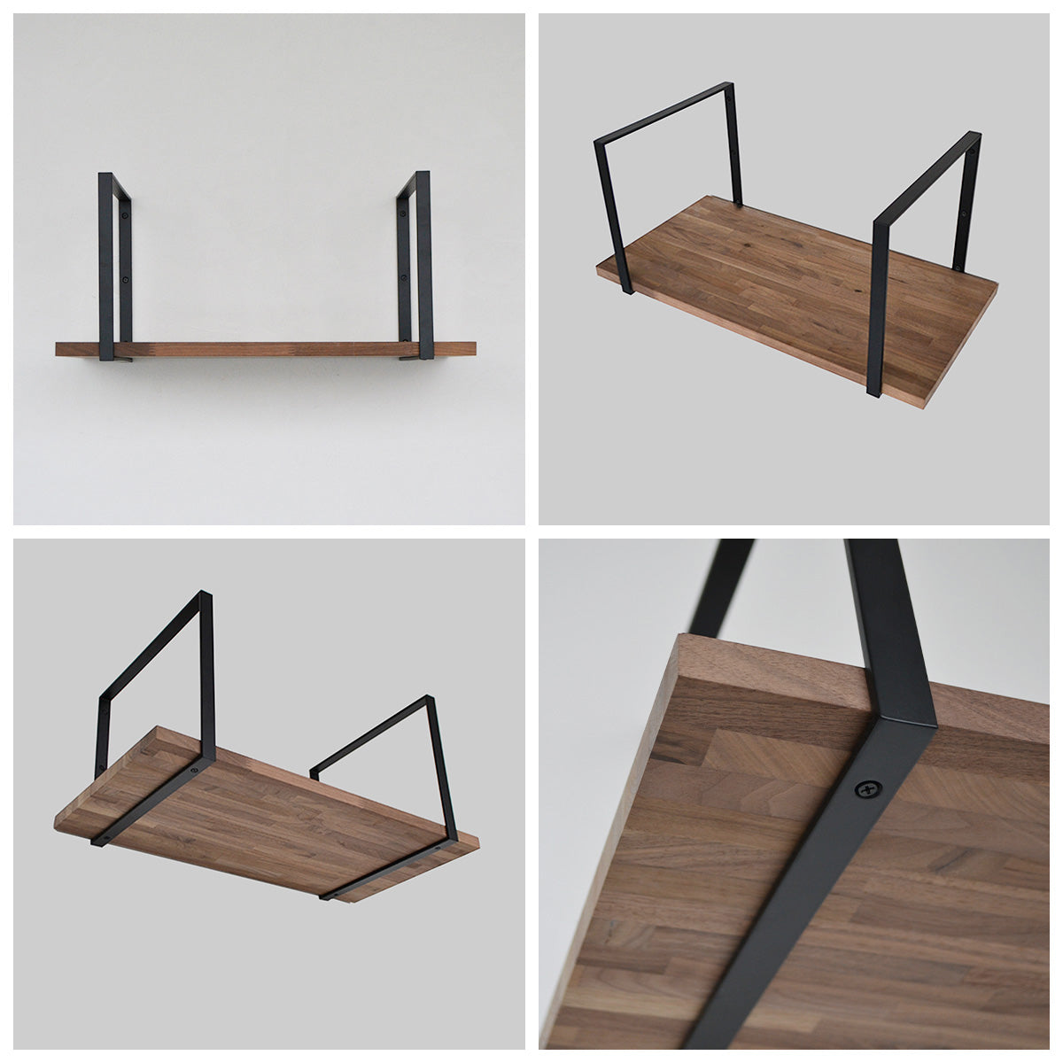 スクエア棚受け 1口 棚受金具2個セット マットブラック 高さ27cm 奥行31cm 耐荷重10kg アイアン ビス&石膏ボード用アンカー付属 棚板別売 インダストリアル ウォールシェルフ