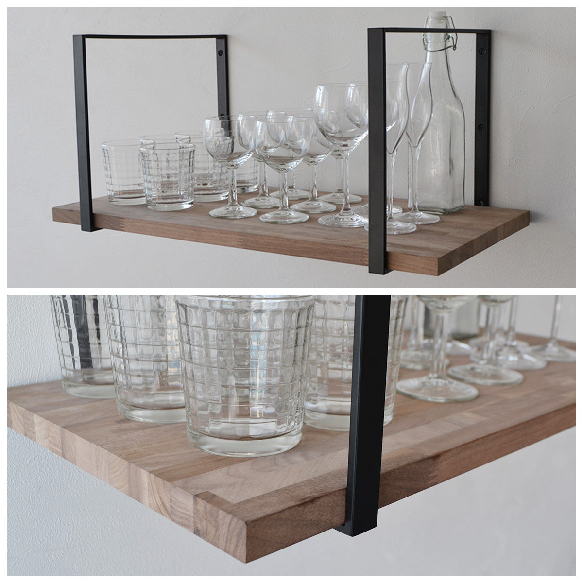 スクエア棚受け 1口 棚受金具2個セット マットブラック 高さ27cm 奥行31cm 耐荷重10kg アイアン ビス&石膏ボード用アンカー付属 棚板別売 インダストリアル ウォールシェルフ