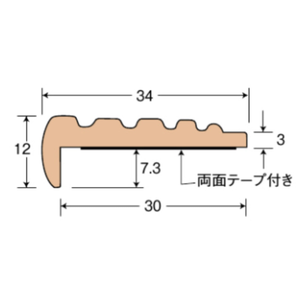 現場入不可 ノンスリップ 12×34×960mm 1ケース15本入 木テップ 住宅・素足用 メーカー直送 納期4〜7営業日後発送(メーカー欠品の場合2週間)