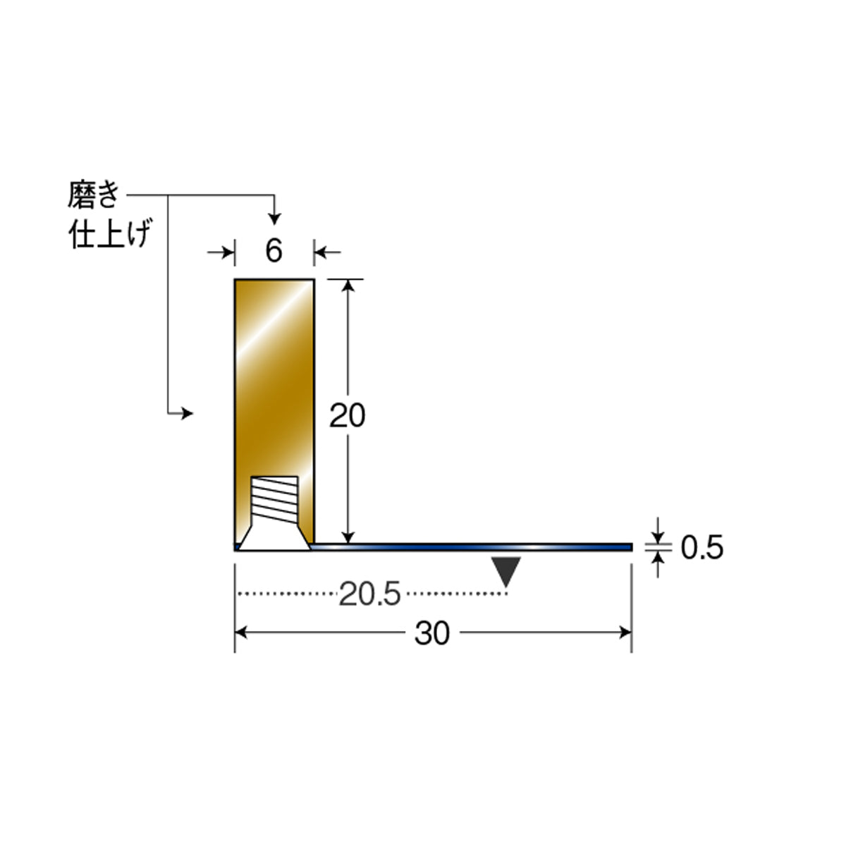 現場入不可 床見切 真鍮 フラットバー 20×6-2000mm 片面板付き加工 納期10営業日後発送(メーカー欠品の場合3週間)