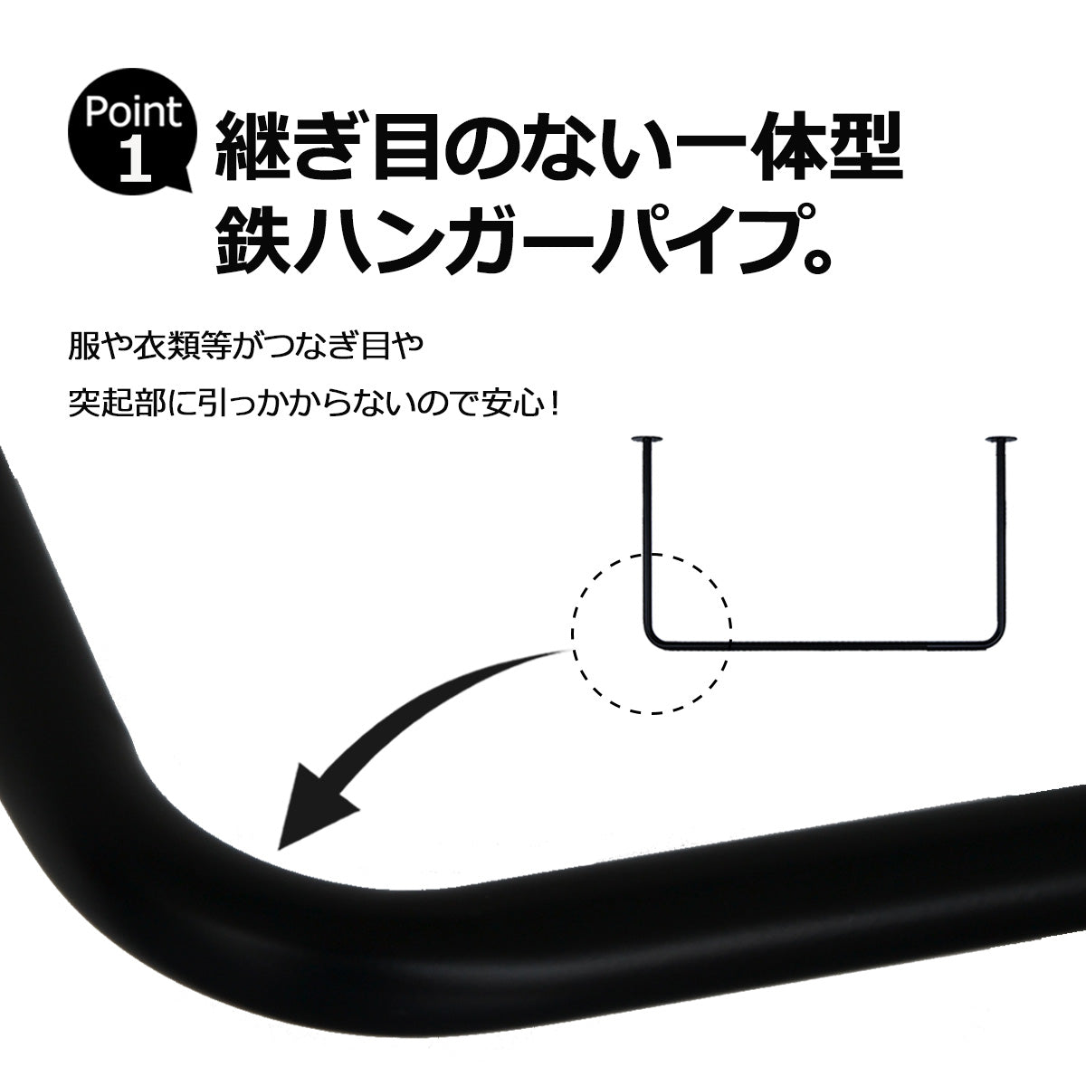 天吊り ハンガーパイプ U字型 マットブラック 幅600mm 高さ500mm