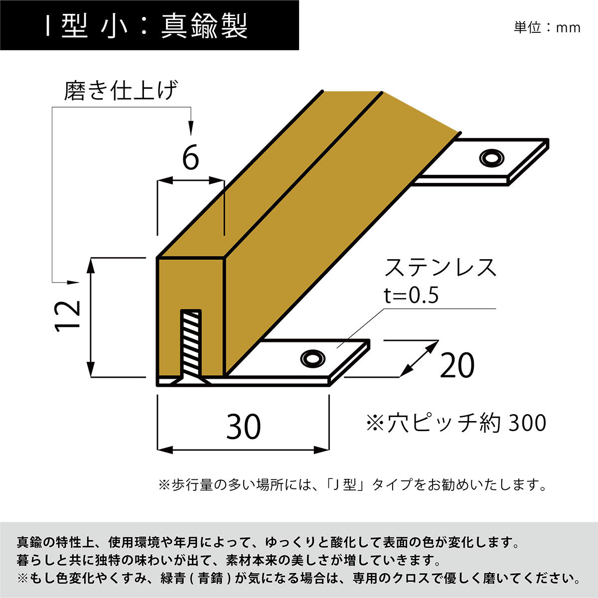 現場入不可 床見切 真鍮 フラットバー 12×6-2000 片面板付き加工 納期10営業日後発送(メーカー欠品の場合3週間)
