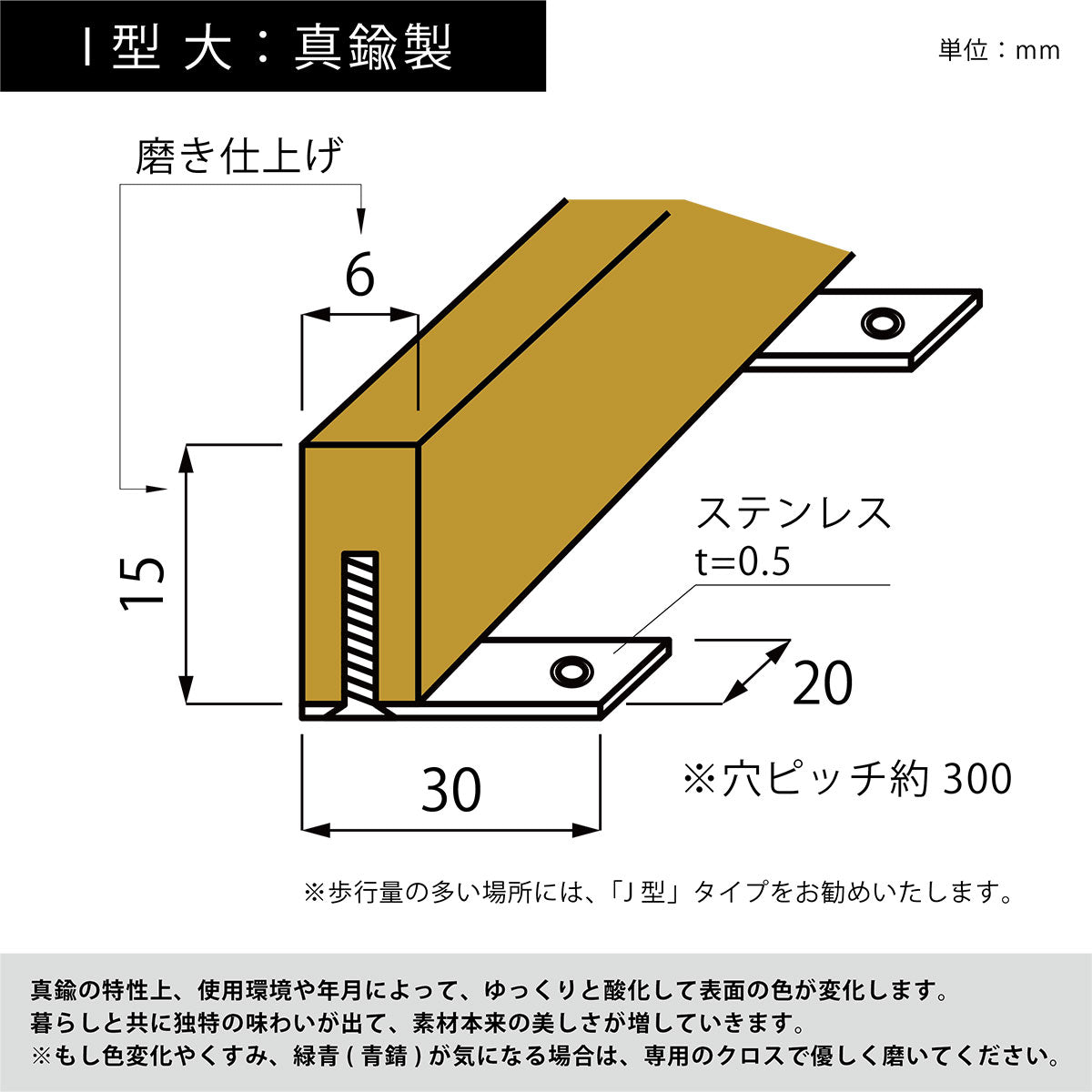 現場入不可 床見切 真鍮 フラットバー 15×6-2000 片面板付き加工 納期10営業日後発送(メーカー欠品の場合3週間)