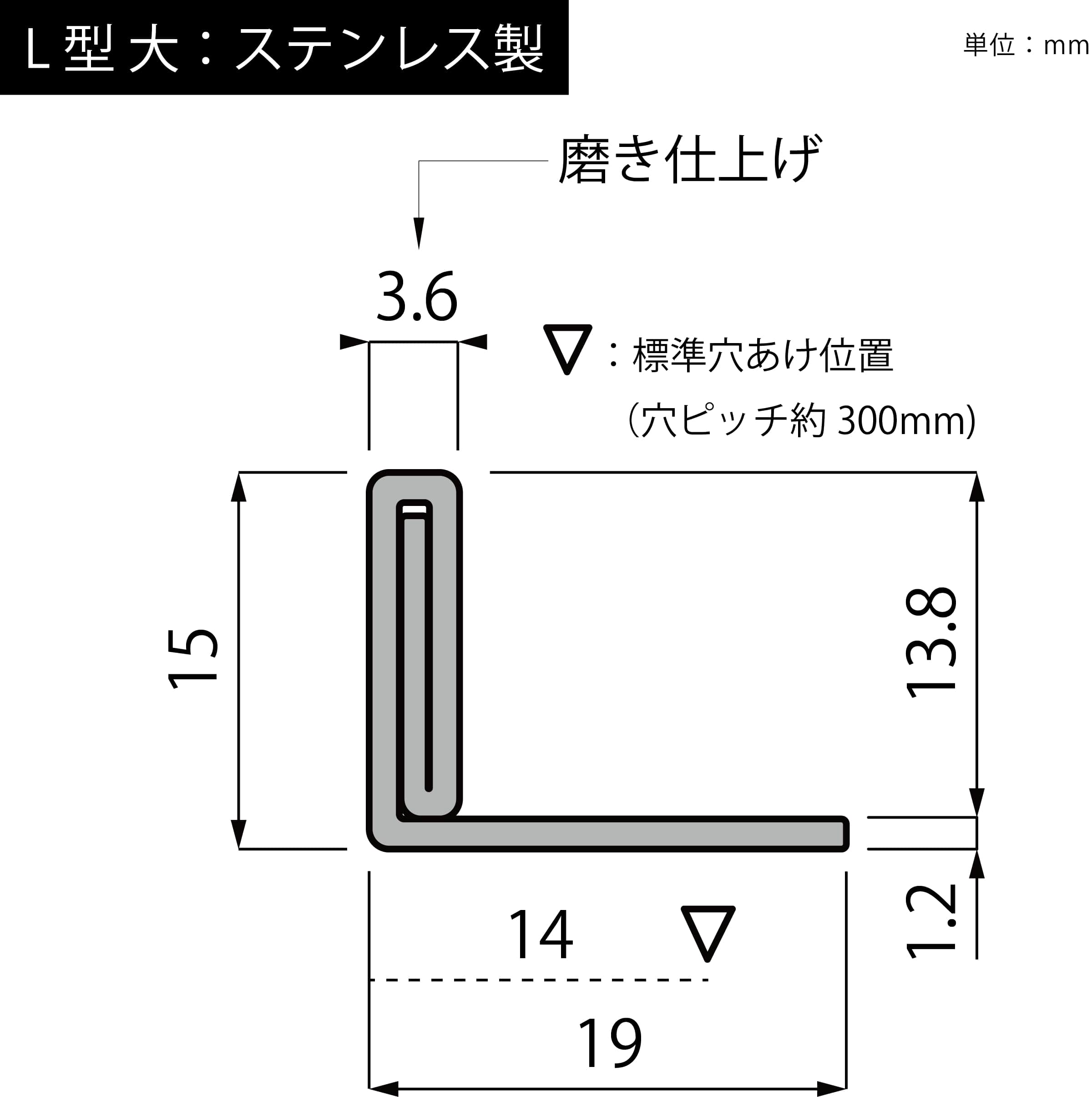 現場入不可 床見切 ステンレス L型 15×3.6-2000 20-659(2m) 納期4～7