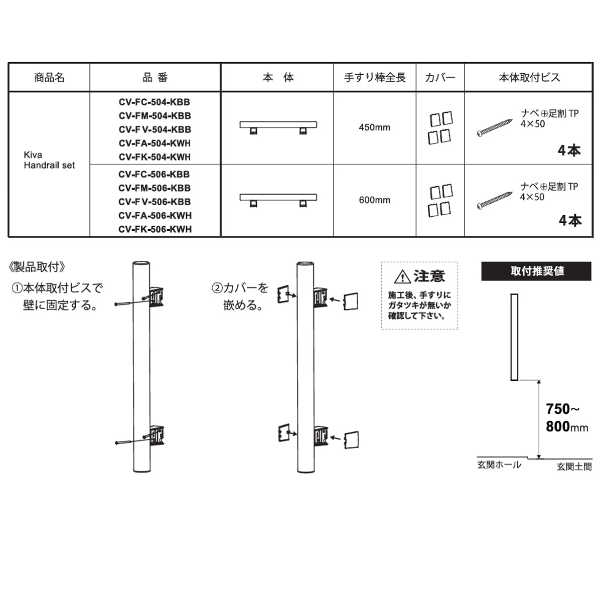 手すりセット 450/600mm 積層材 1本単位販売 納期6～8営業日後発送